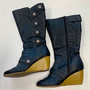 Black and Tan wedge heel boots